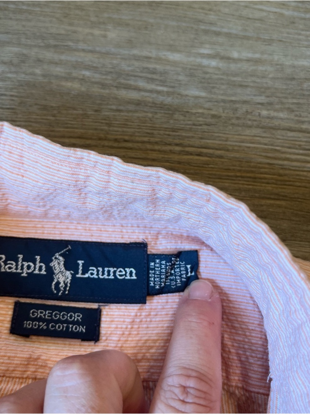 Polo Ralph Lauren orange/white pinstriped Buttondown Shirt Greggor 100% cotton L - Picture 2 of 9